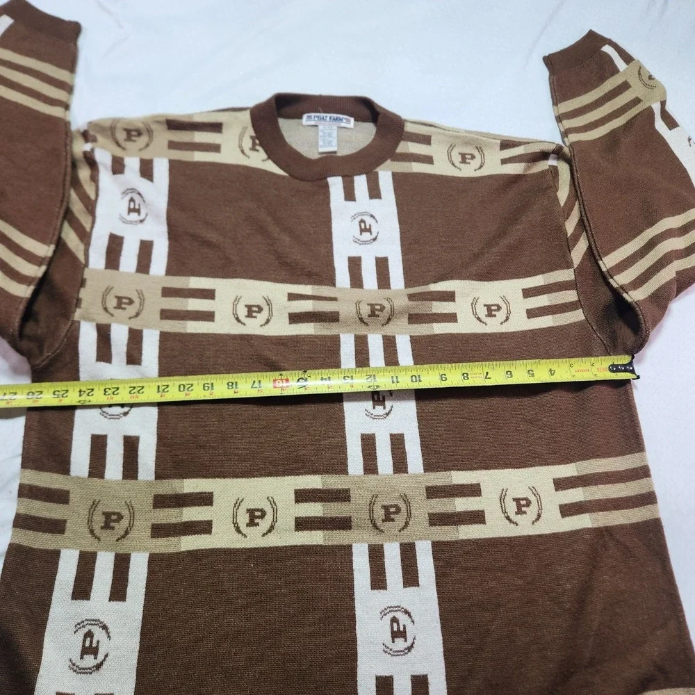 VTG Phat Farm Men's Brown 90's Wool Blend Long Sleeve Sweater Size XL